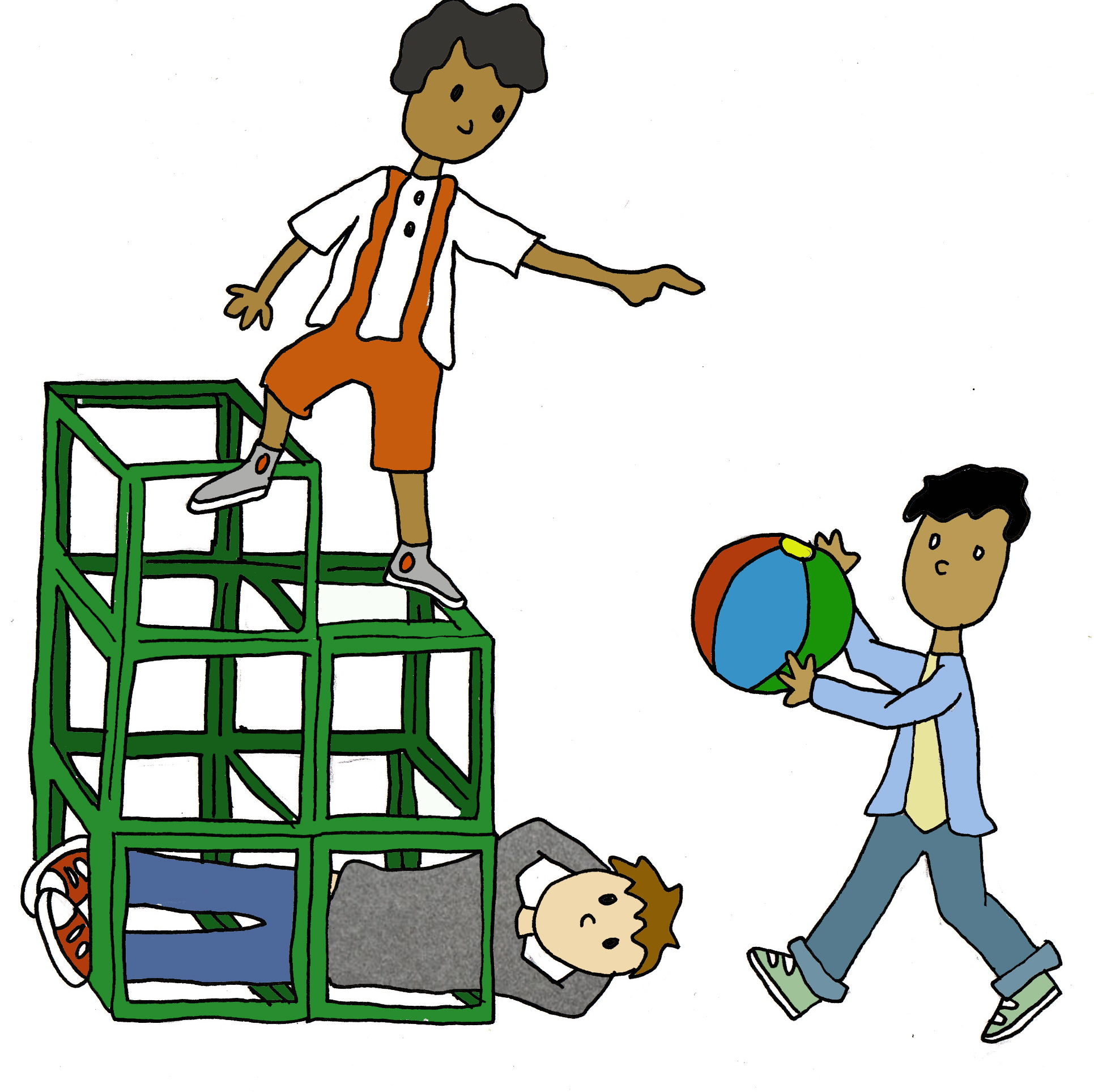Kids Playing on Climbing Frame with Beach Ball - Fun Outdoor Activity
