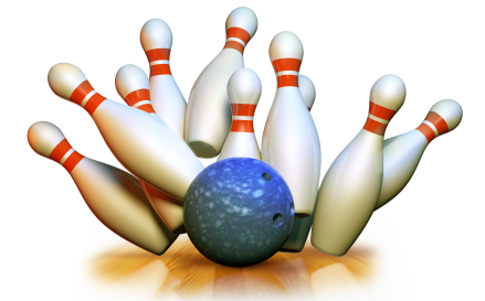 Bowling Strike in Action - Pin Scatter and Ball Impact
