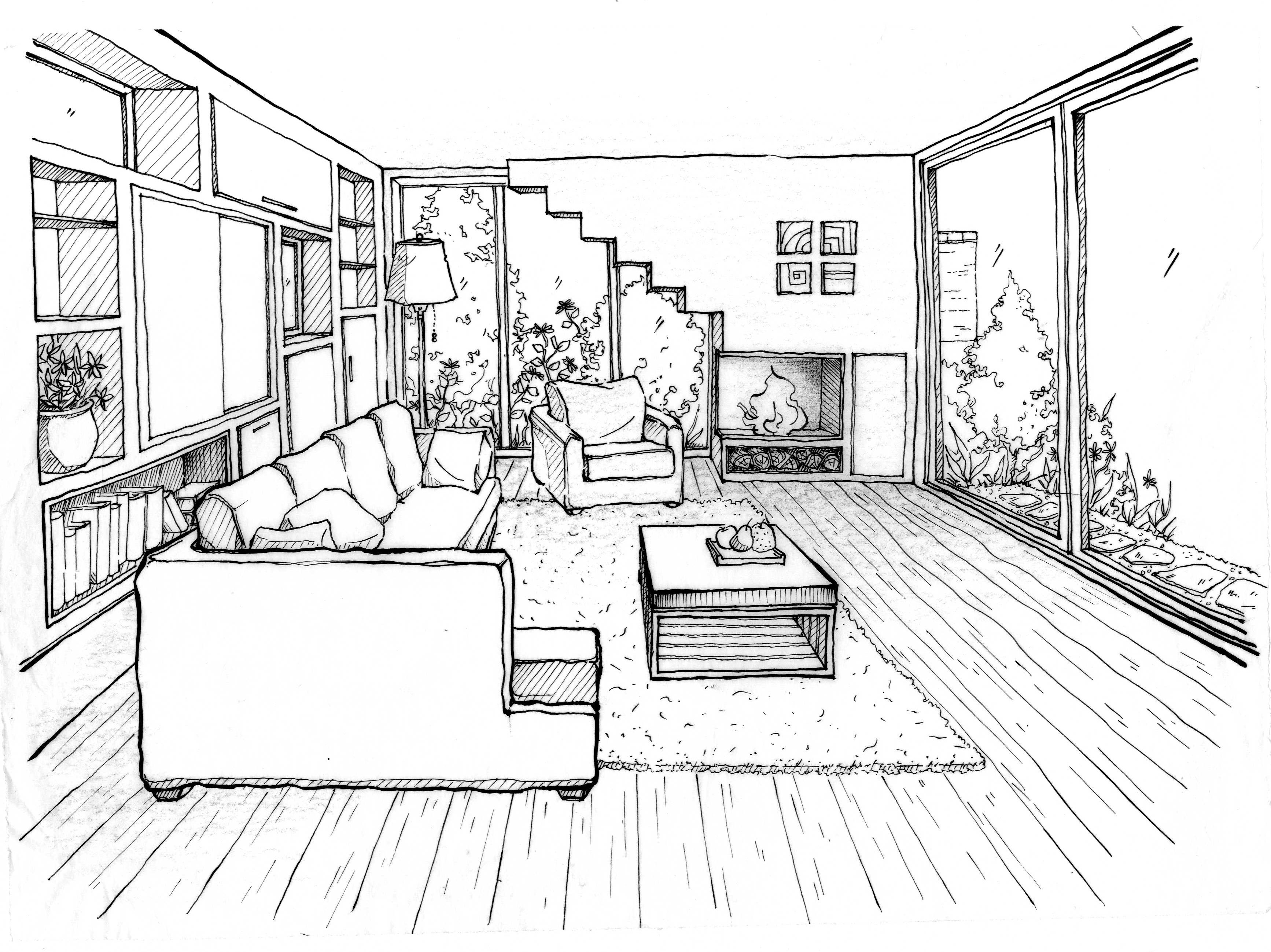 How to draw a living room one point perspective  YouTube