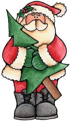 Festive Santa Claus Holding Christmas Tree - Holiday Clip Art
