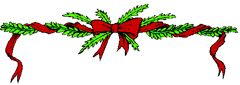 Festive green garland with red ribbon bow, classic holiday decoration graphic.