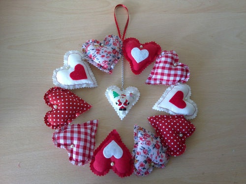 Handcrafted Fabric Heart Wreath for Valentine’s Day or Romantic Home Decor