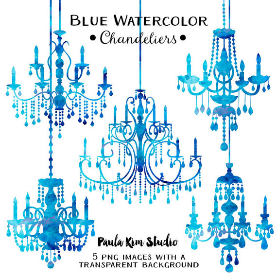 Blue Watercolor Chandeliers - Printable PNG Art by Paula Kim Studio