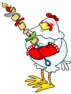 Fun Cartoon Chicken Grilling Skewer - Festive Food Illustration