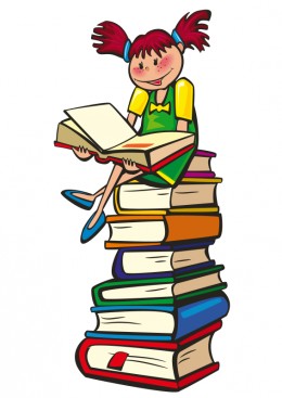 Joyful Child Reading on Stack of Books - Education & Literacy Illustration