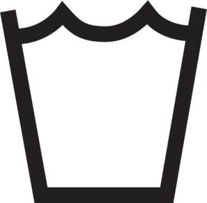 Simple black laundry basket icon with wavy top rim, symbolizing laundry or washing services.