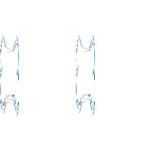 Abstract digital glitch art with wavy, distorted waveforms in red, blue, and white against black background.