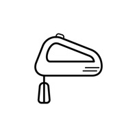 Simple line drawing of a handheld electric mixer with beaters attached.