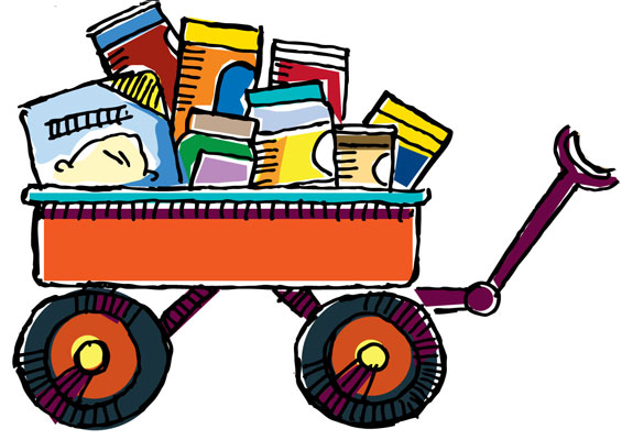 Grocery Shopping Wagon Illustration - Fun & Practical Food Haul Concept