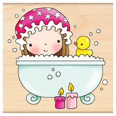 Adorable Bath Time Illustration - Girl, Duck & Candles