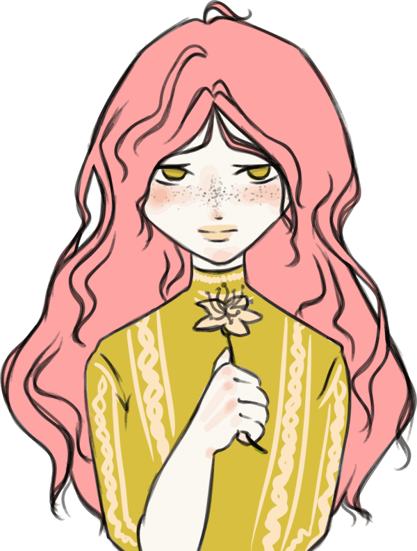 Pink-Haired Woman with Flower - Digital Illustration Artwork