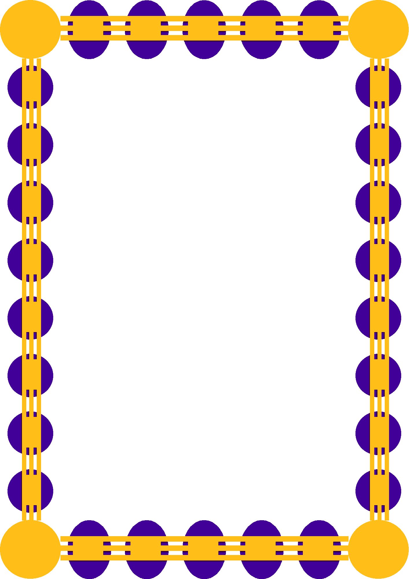 Purple and gold decorative border frame with circular motifs and corner accents.