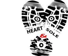 Black-and-white footprint logo with "HEART & SOLE" text and red ampersand, symbolizing walking, wellness, and community.
