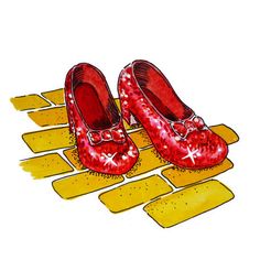 Ruby Slippers on Yellow Brick Road - Iconic Wizard of Oz Illustration