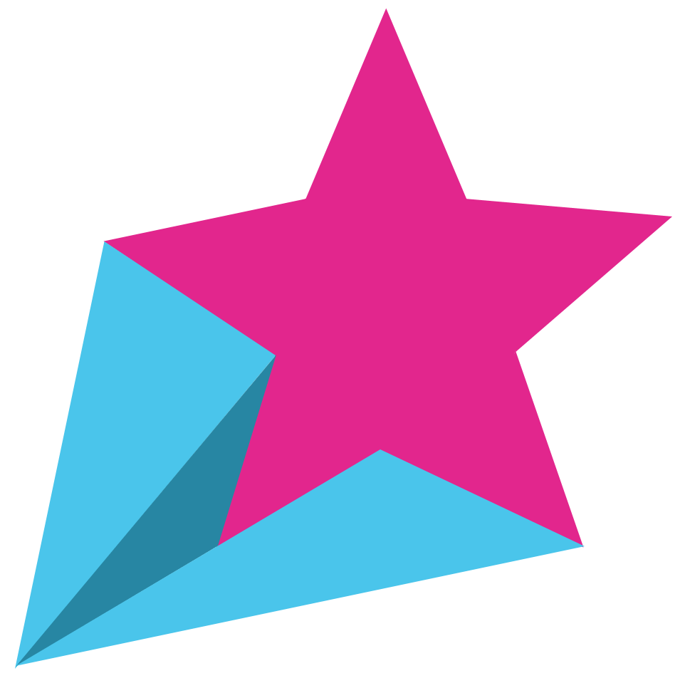 Pink star overlaid on a folded cyan paper airplane, symbolizing creativity and innovation.