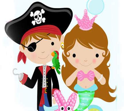 Pirate and Mermaid Kids Cartoon Illustration for Children’s Content