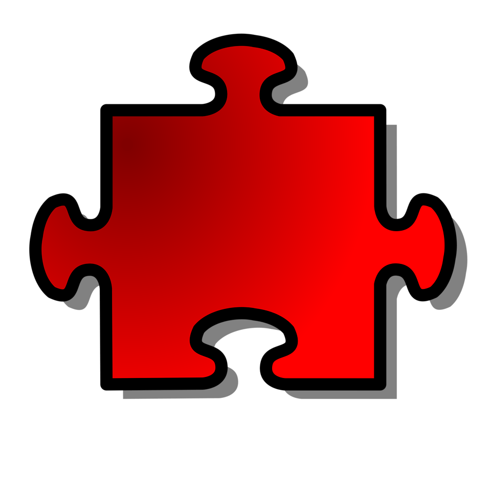Red puzzle piece icon on black background, symbolizing problem-solving or integration.