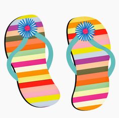 Vibrant Striped Flip-Flops with Floral Accents - Summer Footwear Style