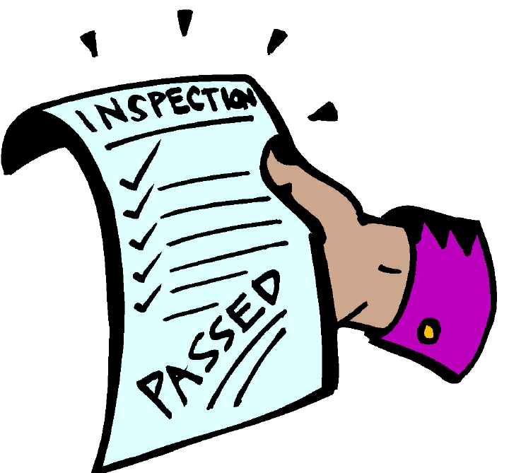 Hand holding a passed inspection checklist with checkmarks and bold "PASSED" text, illustrated in cartoon style.