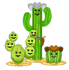 Cartoon Cactus Family with Cowboy Hats - Fun Desert Illustration
