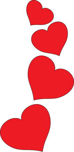 Four vibrant red hearts arranged vertically on a black background, symbolizing love and affection.