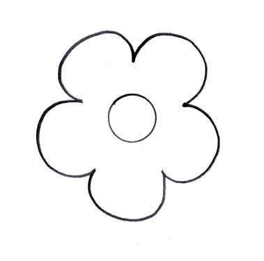 Simple black-and-white line drawing of a five-petal flower with a circular center.