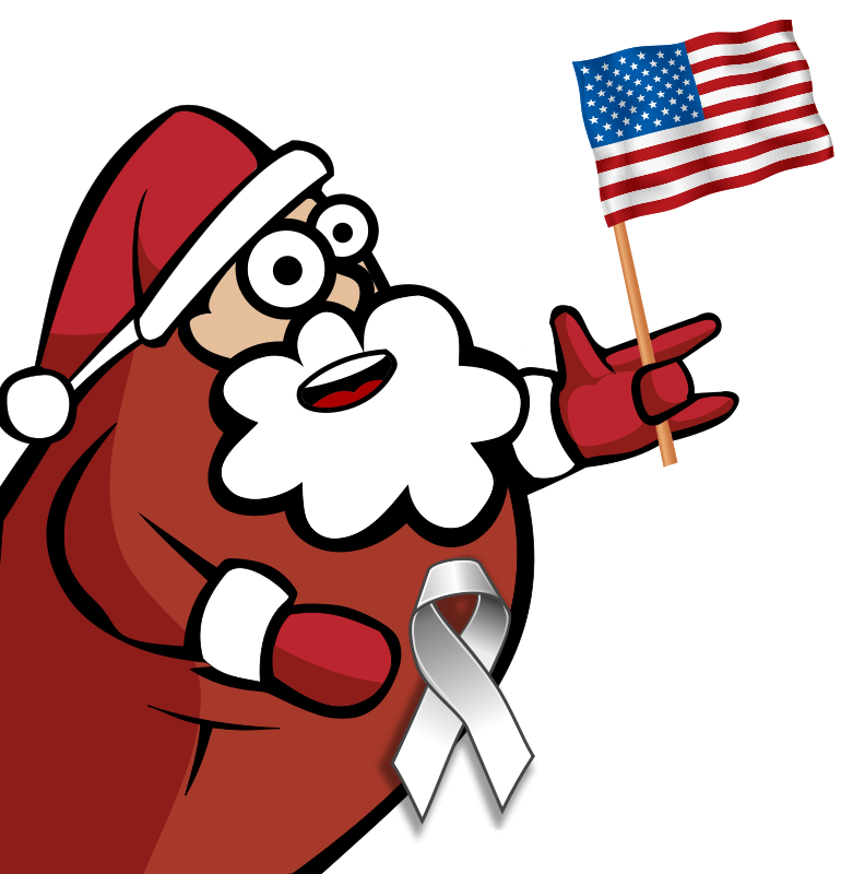 Patriotic Santa with American Flag and Silver Ribbon - Holiday Illustration