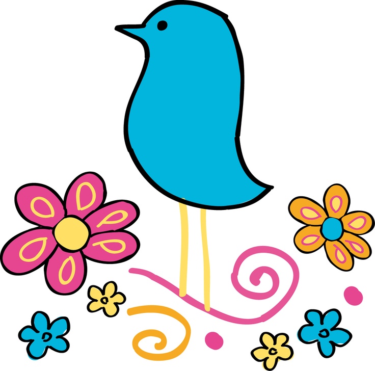 Cheerful Blue Bird and Spring Flowers Illustration | Free Clipart