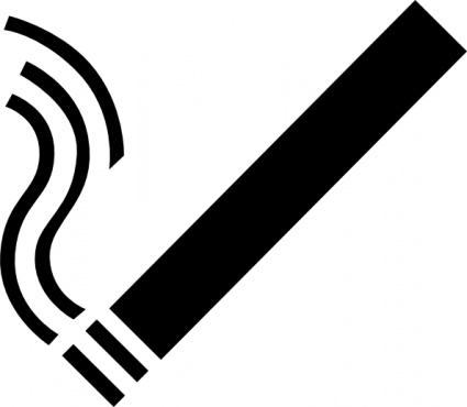 Black silhouette of a lit cigarette with rising smoke waves on white background.