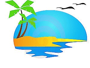 Tropical Paradise Illustration - Serene Island Sunset Scene