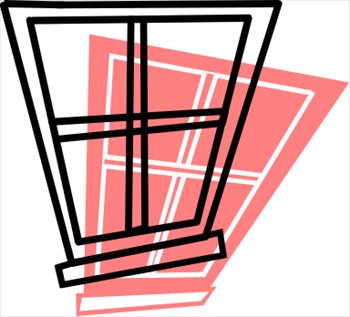 Black line-art window with grid panes and red shadow, stylized illustration.