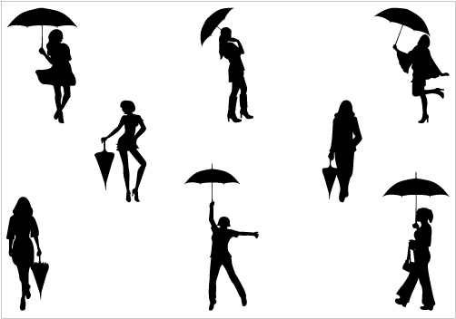 people under umbrella silhouette for crayon art