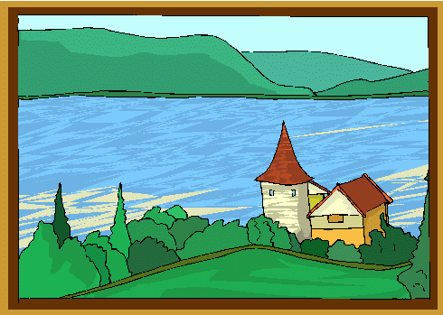 Lakeside Castle Illustration - Scenic Cartoon Landscape