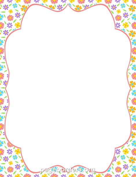Colorful floral border frame with pastel flowers and scalloped edges, ideal for scrapbooking or printable templates.