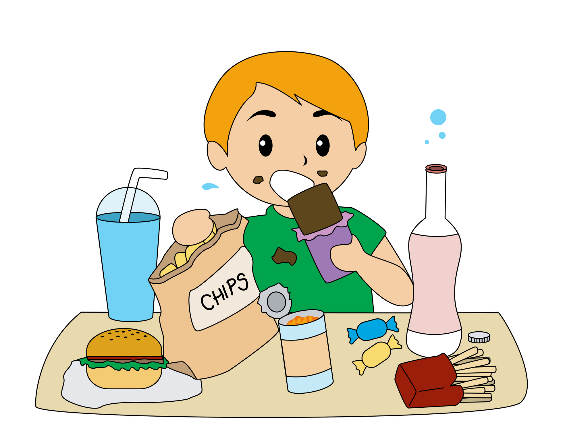 eating junk food clipart black and white