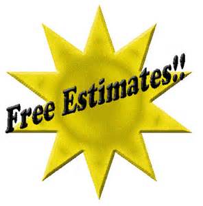 Bright yellow starburst graphic with bold black text reading "Free Estimates!!"