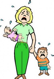Overwhelmed Parent with Crying Children - Emotional Stress Illustration