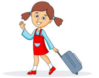 Traveling little boy clipart, Vacation graphics with suitcase and