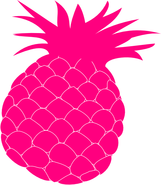 A stylized bright pink pineapple with white outlines on a black background.
