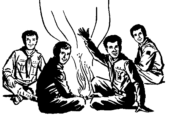 Scouts Around a Campfire - Classic Outdoor Adventure Illustration