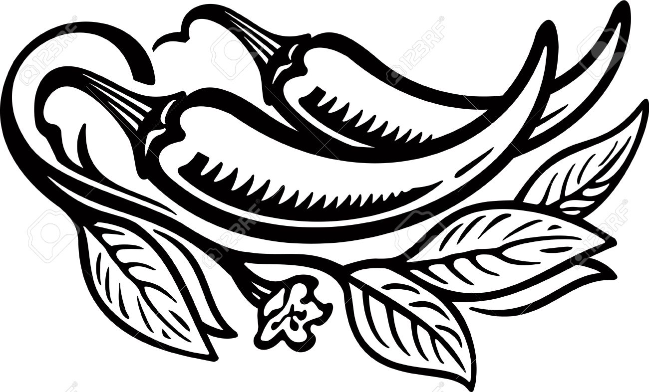 Hot pepper clipart black and white