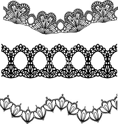 Three elegant black-and-white lace border designs with floral and scalloped motifs, ideal for decorative framing or digital embellishment.