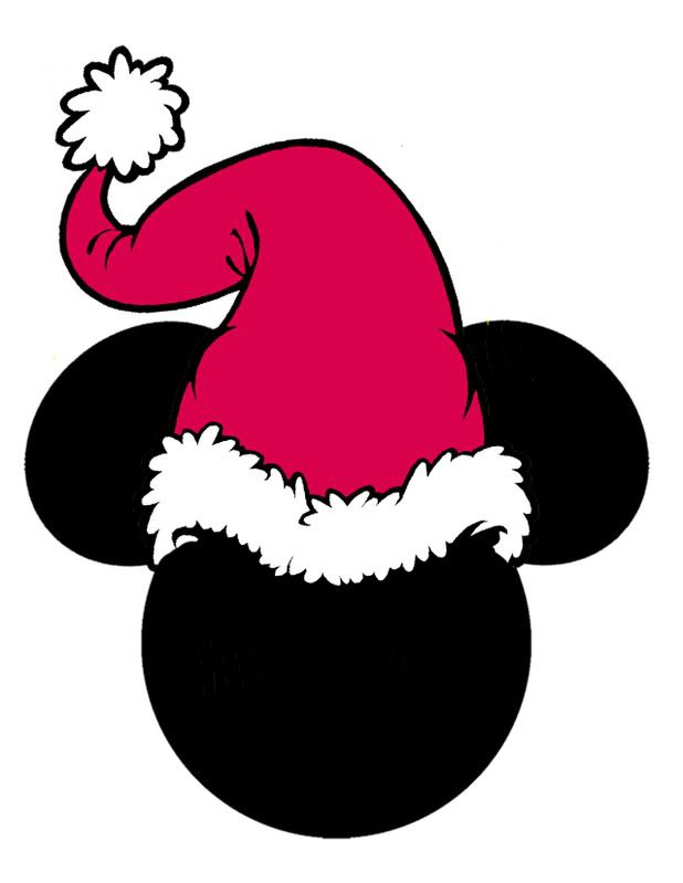 Mickey Mouse ears wearing a red Santa hat with white trim and pom-pom, festive holiday illustration.