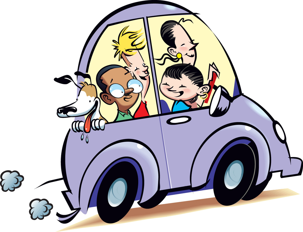 Happy Family Road Trip - Fun Car Travel Illustration