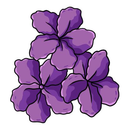 Vibrant purple flower cluster with five-petaled blossoms and soft shading, illustrated in a clean vector style.