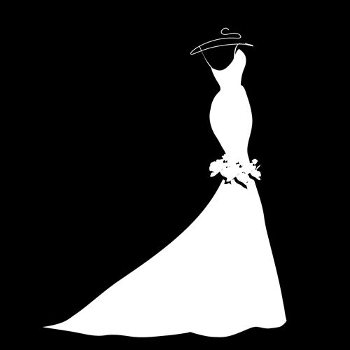 Wedding dress bouquet pearls silhouette clipart