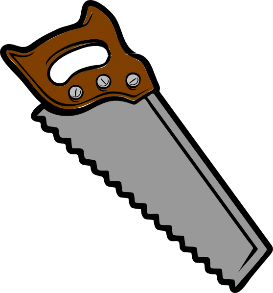 Hand saw with brown wooden handle and silver serrated blade on black background.