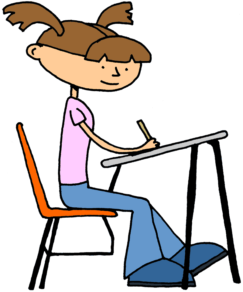 Girl Studying at Desk - Educational Illustration for Kids