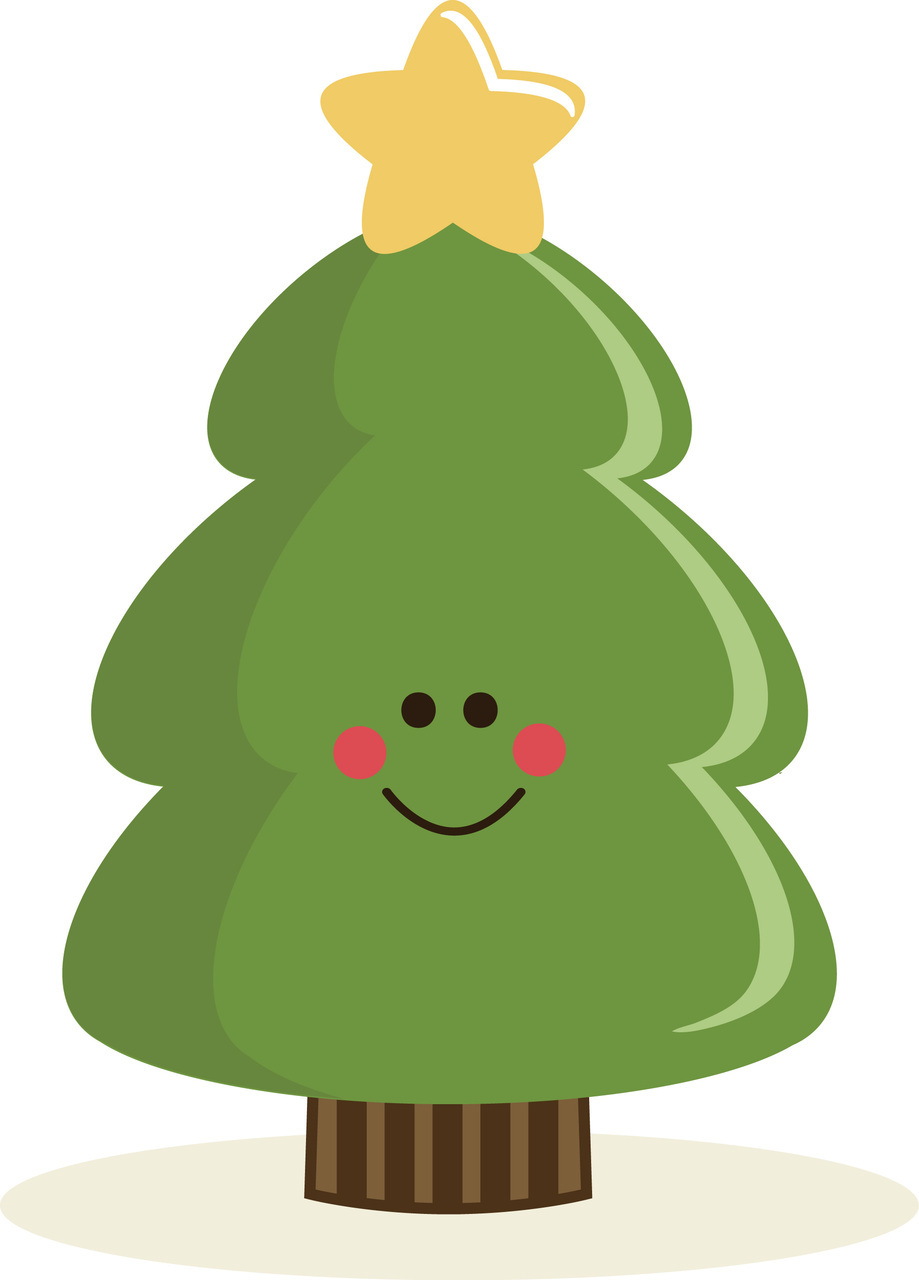 Smiling Cartoon Christmas Tree with Golden Star - Festive Holiday Illustration