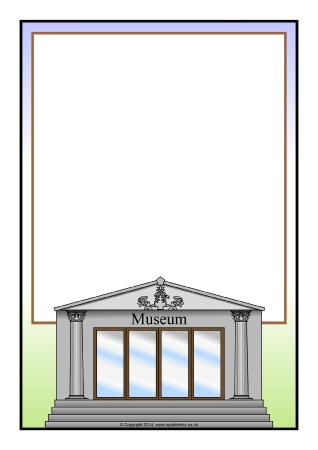 Illustration of a classical-style museum building with columns, steps, and a pediment labeled "Museum"